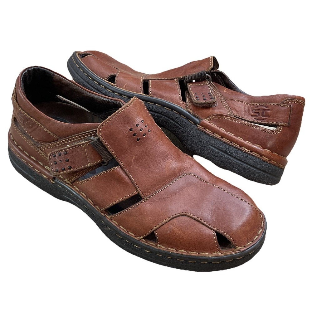Streetcars Sandals Brown Fisherman Leather Comfort Hook & Loop ASC Men Sz 10.5‎